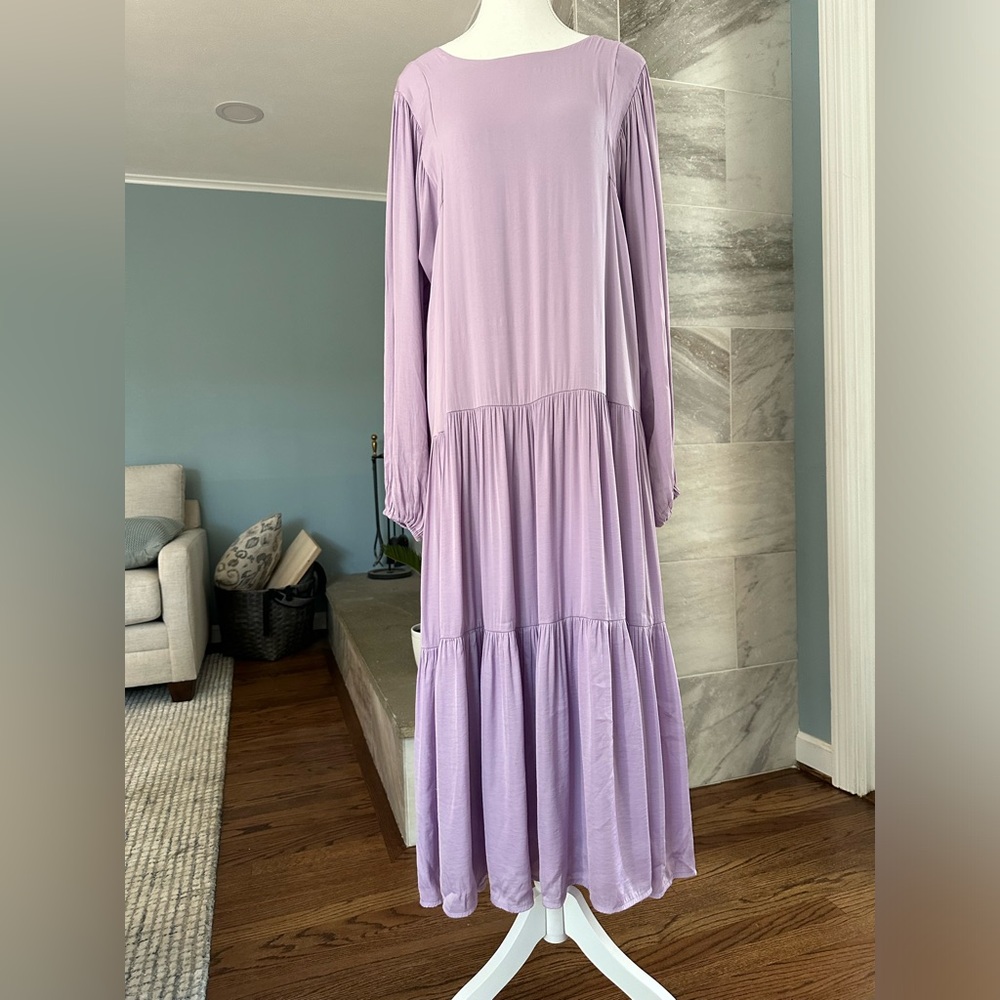 Anthropologie brand Dolan Long-Sleeve Tiered Maxi Dress, Lilac, Size Small - Picture 8 of 14